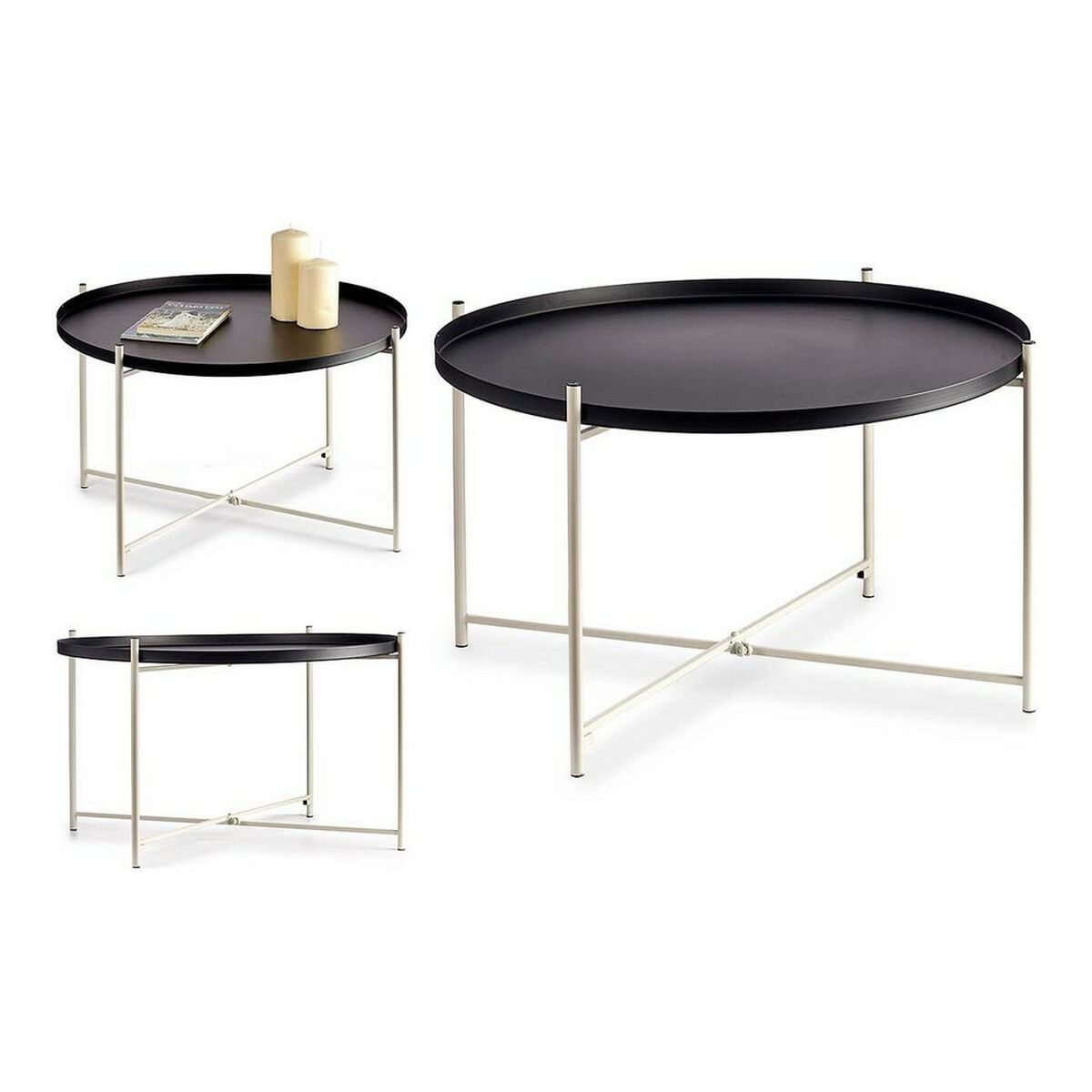 Table d'appoint Gift Decor Blanc Noir 76,5 x 46 x 76,5 cm